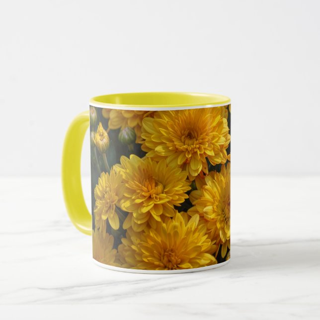 Bright Yellow Mum Flowers Floral Mug (Front Left)