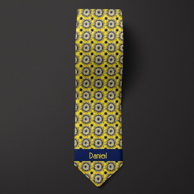 Bright Yellow & Navy Blue Abstract Flower Tie (Creator Uploaded)
