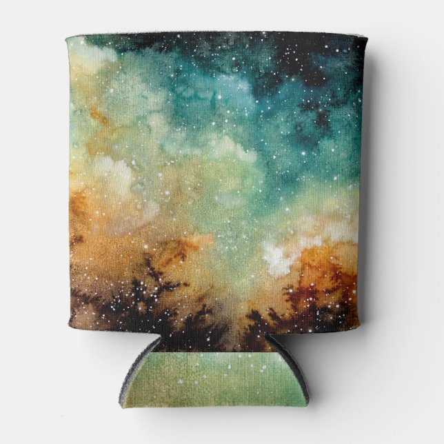 Bright yellow nebula, watercolor dark sky. can cooler (Front)