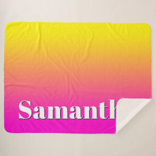 Bright Yellow Neon Pink Gradient Sherpa Blanket