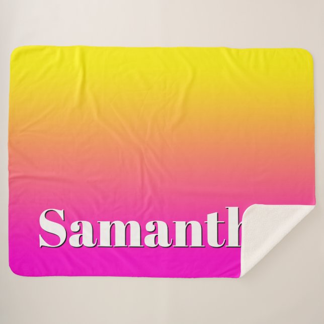 Bright Yellow Neon Pink Gradient Sherpa Blanket (Front (Horizontal))