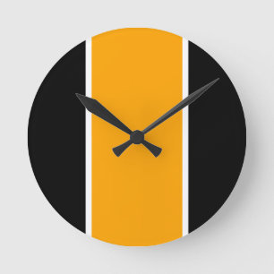 Bright Yellow Orange Black White Vertical Stripes Round Clock