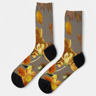 Bright yellow, Orange floral Socks