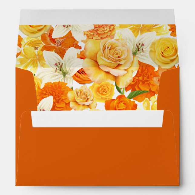 Bright Yellow & Orange Floral Wedding Envelope (Back (Bottom))