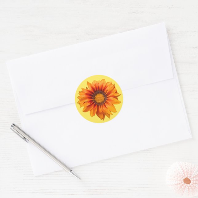 Bright Yellow Orange Gradient Flower Cutout Classic Round Sticker (Envelope)