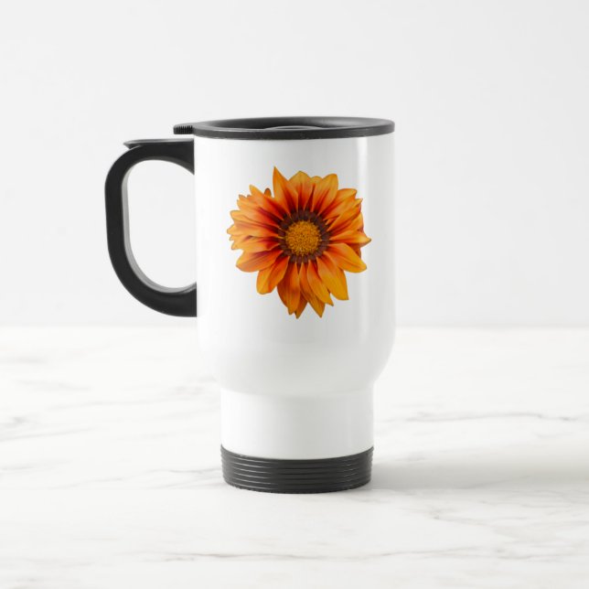 Bright Yellow Orange Gradient Flower Cutout Travel Mug (Left)