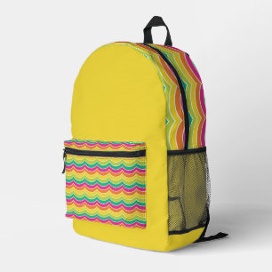 BRIGHT YELLOW ORANGE PINK BLUE GREEN STRIPES PRINTED BACKPACK
