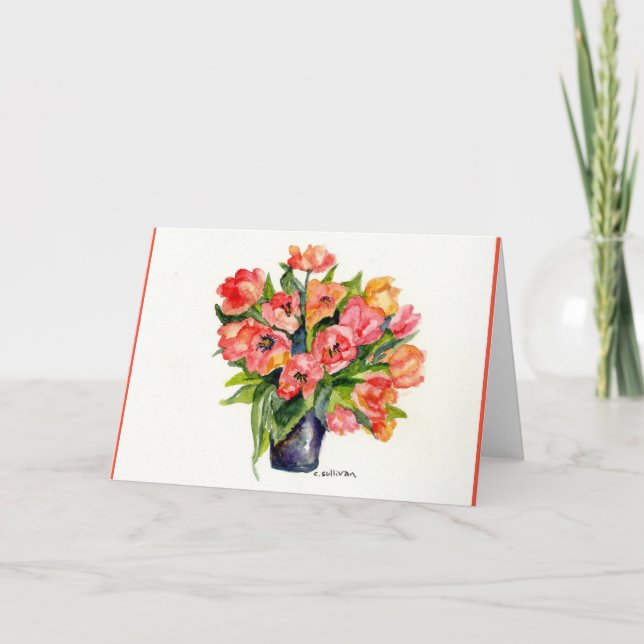 bright yellow orange pink H2O colour poppy paintin Thank You Card (Front)