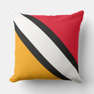 Bright Yellow Orange Red Black White Slant Stripes Cushion