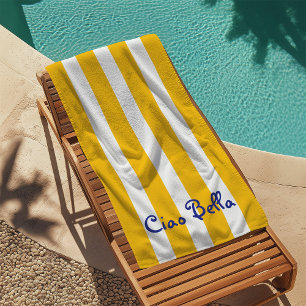 Bright Yellow Orange Stripes Ciao Bella Beach Towel