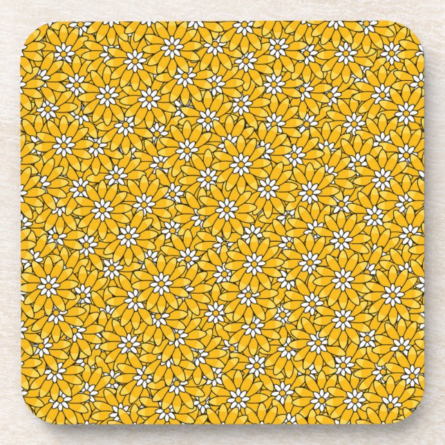 Bright Yellow Overlapping Floral Pattern Coaster (Front)
