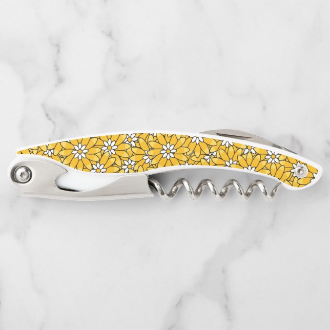 Bright Yellow Overlapping Floral Pattern Corkscrew (Front)