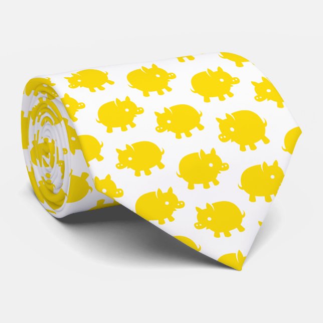 Bright Yellow Pig Pattern Tie (Rolled)