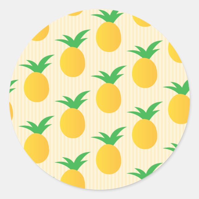 Bright Yellow Pineapple Pattern Classic Round Sticker (Front)