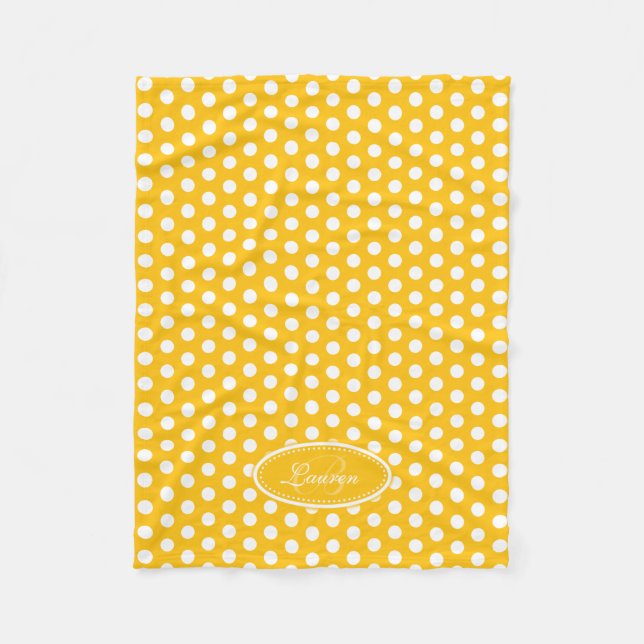 Bright yellow polka dot custom name plate blanket (Front)