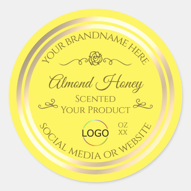 Bright Yellow Product Label Gold Frame with Logo (Front)