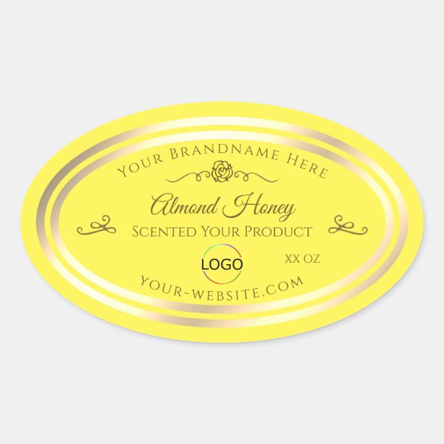 Bright Yellow Product Label Gold Frame with Logo (Front)