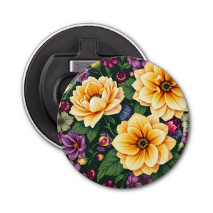 Bright Yellow & Purple Flowers Colourful Floral Bottle Opener