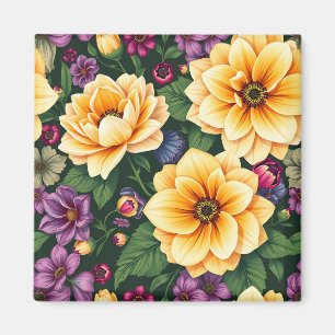 Bright Yellow & Purple Flowers Colourful Floral Magnet