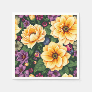 Bright Yellow & Purple Flowers Colourful Floral Napkin