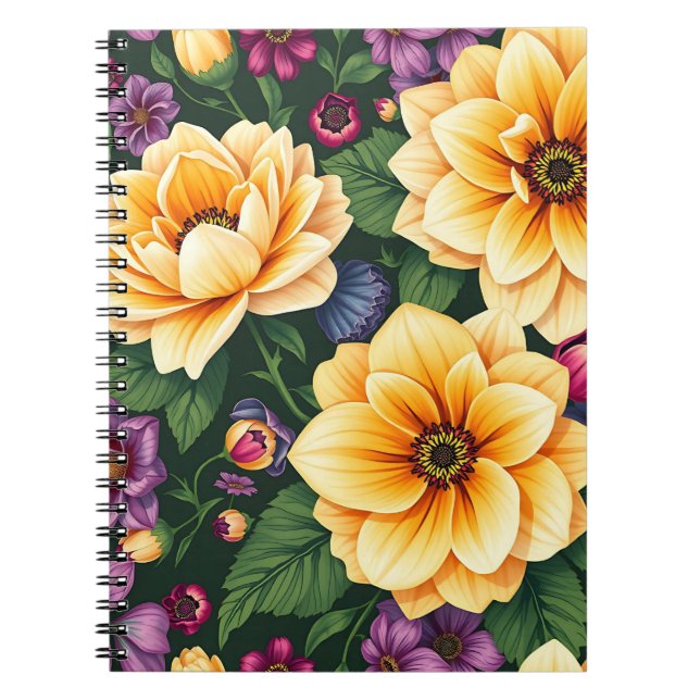 Bright Yellow & Purple Flowers Colourful Floral Notebook (Front)