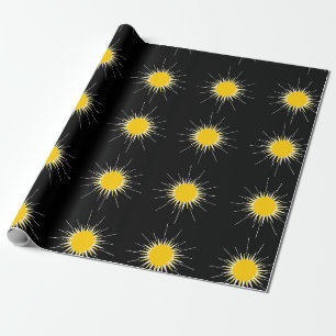 Bright yellow radiant shining sun pattern  wrapping paper