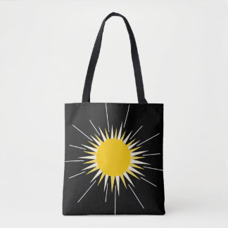 Bright yellow radiant shining sun tote bag