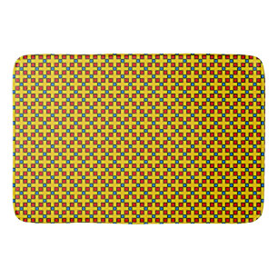 Bright Yellow Red and Weaved Blue Bath Mat