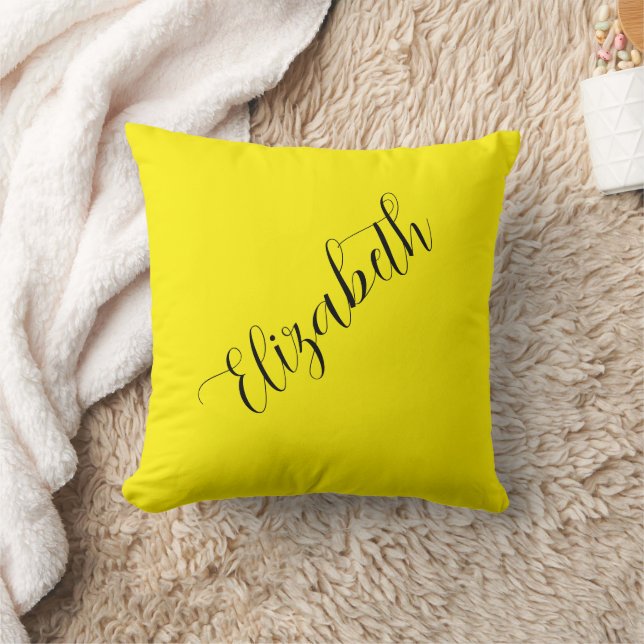 Bright Yellow Replace Own Name Script Modern Cushion (Blanket)