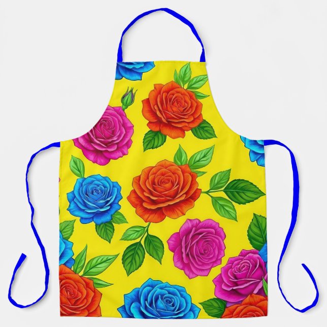 Bright Yellow Rose Floral Apron (Front)