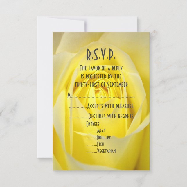 Bright yellow rose flower floral R.S.V.P RSVP Card (Front)