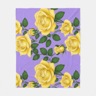 Bright Yellow Roses With Green Leaves  Fleece Blanket