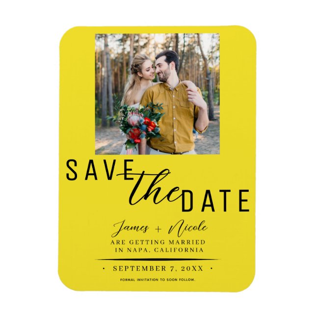 Bright Yellow Save the Date Photo Wedding Magnet (Vertical)