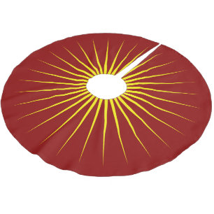Bright Yellow Shining Star Mark Christmas Red Brushed Polyester Tree Skirt
