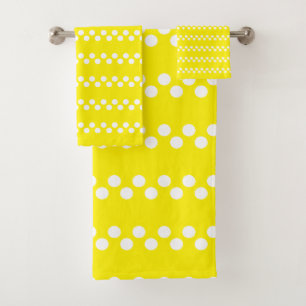Bright Yellow: Small white Polka Dot Pattern Bath Towel Set