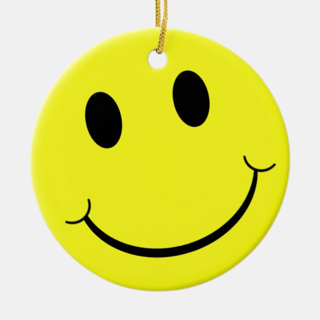 Bright Yellow Smile Emoji Ceramic Tree Decoration (Front)