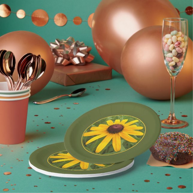 Bright Yellow Solo Rudbeckia Photo Party Paper Plate (Multi)