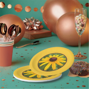 Bright Yellow Solo Rudbeckia Photograph Picnic Paper Plate