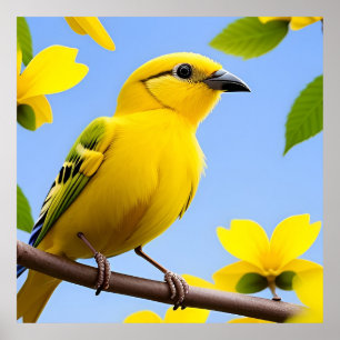 Bright Yellow Songbird On Branch Gift Bird Lovers Poster