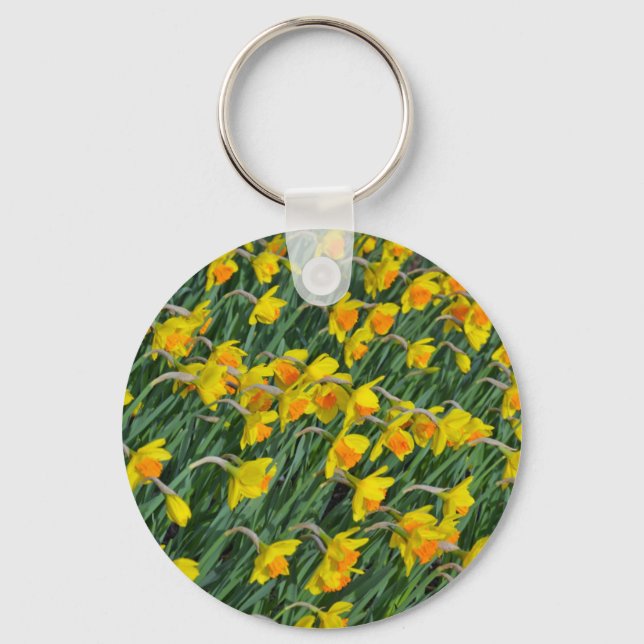 Bright yellow spring daffodils garden key ring (Front)