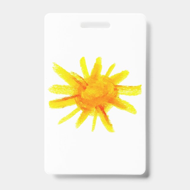 Bright yellow sun painted by hand ID badge (Front)