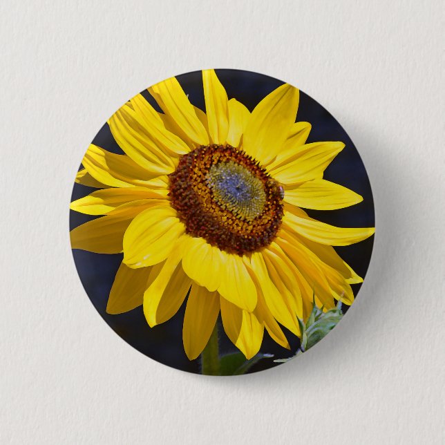 Bright yellow sunflower 6 cm round badge (Front)