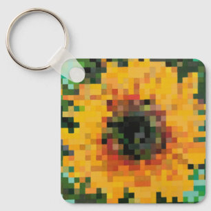 Bright yellow sunflower in pixel art key ring