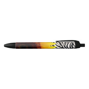 Bright Yellow Sunflower on Zebra Print Stripes Black Ink Pen