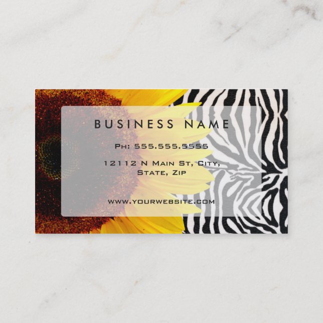 Bright Yellow Sunflower on Zebra Print Stripes Business Card (Back)