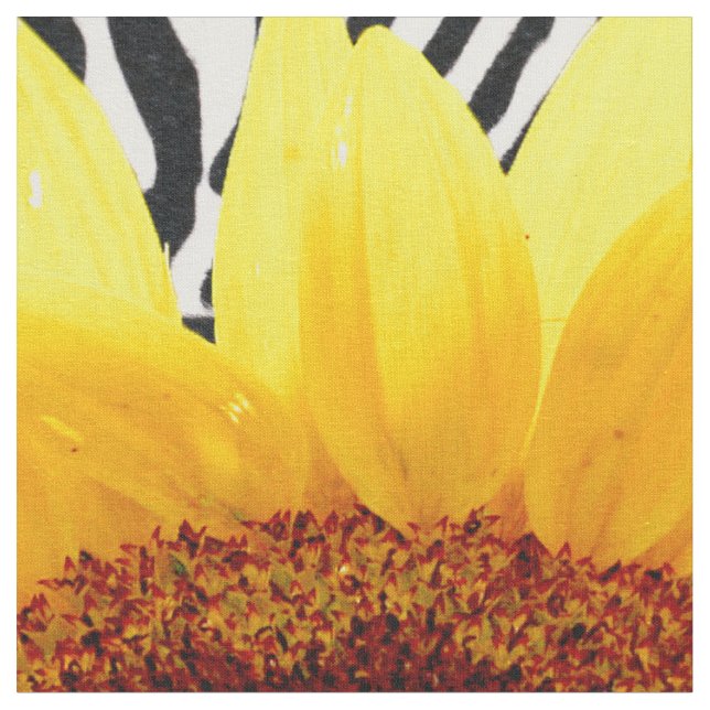 Bright Yellow Sunflower on Zebra Print Stripes Fabric (Close Up)