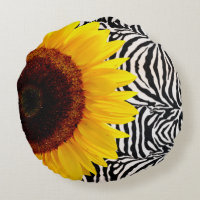 Bright Yellow Sunflower on Zebra Print Stripes