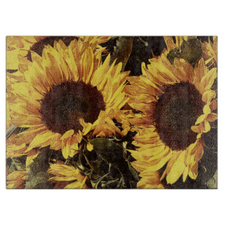 bright yellow sunflowers cutting board