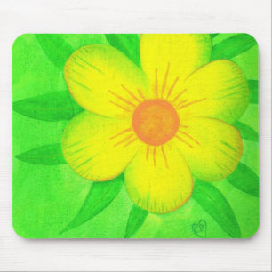 Bright Yellow Sunshine Flower Green Mousepads