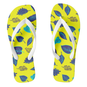 Bright Yellow Tropical Leaf Pattern Jandals